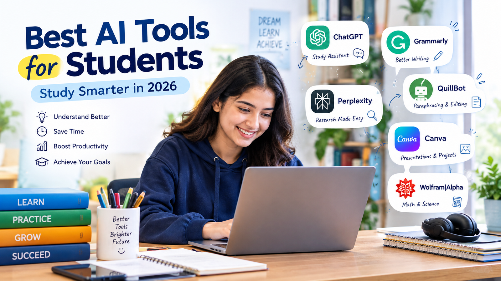 Best AI tools for students to study smarter, improve productivity, research, writing, and academic learning.